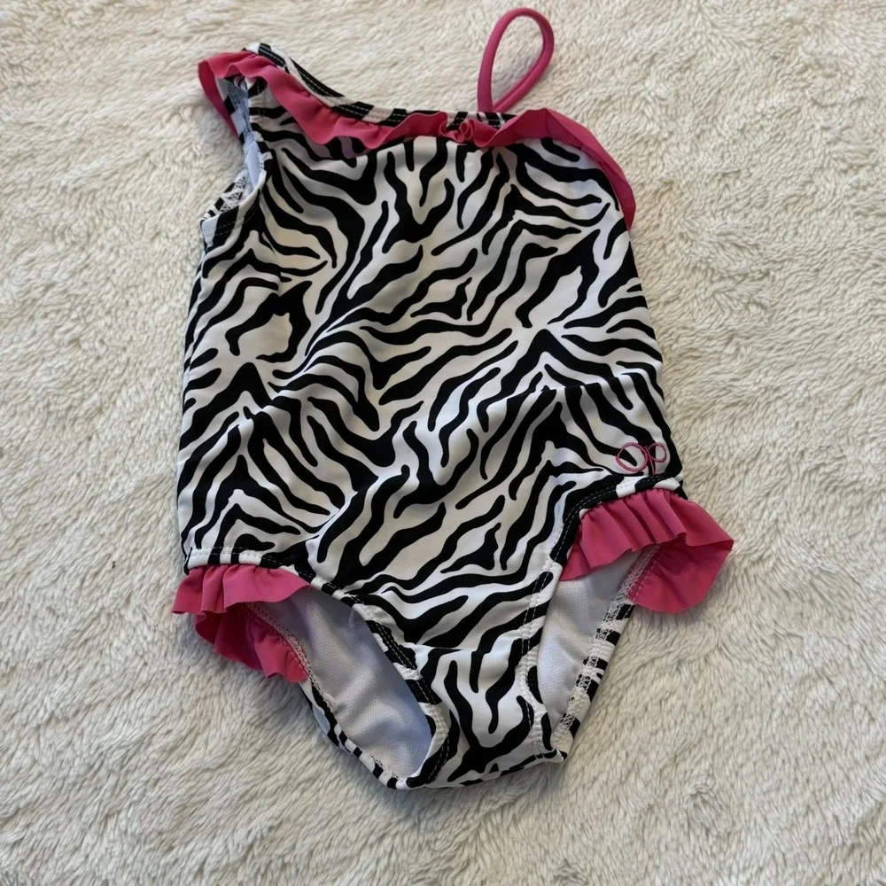 Op 1-Piece girl Toddler Swim Suit Zebra Print Ruffle